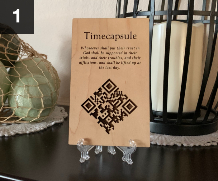 Tall Maple woodgrain laser engraved QR code Timecapsule