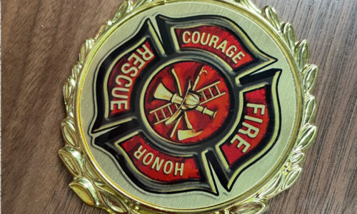 Firefighter memorial emblem for timecapsule wooden plaque